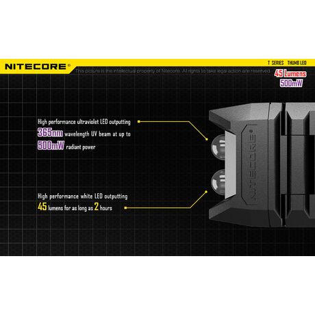 ΦΑΚΟΣ LED NITECORE THUMB LEO ,rechargable, 45lumens+500mW UV